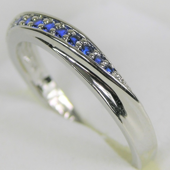Pave 18k White Gold Plated & Sapphire Zircon Ring - Picture 2 of 6